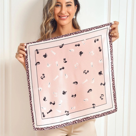 100% Silk Scarf SilkSilky Cats Leopard Print Border Square NWT - Picture 3 of 13